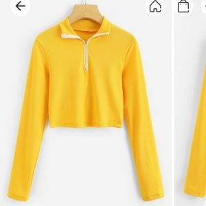 Yellow zipper crop top long sleeve size S
